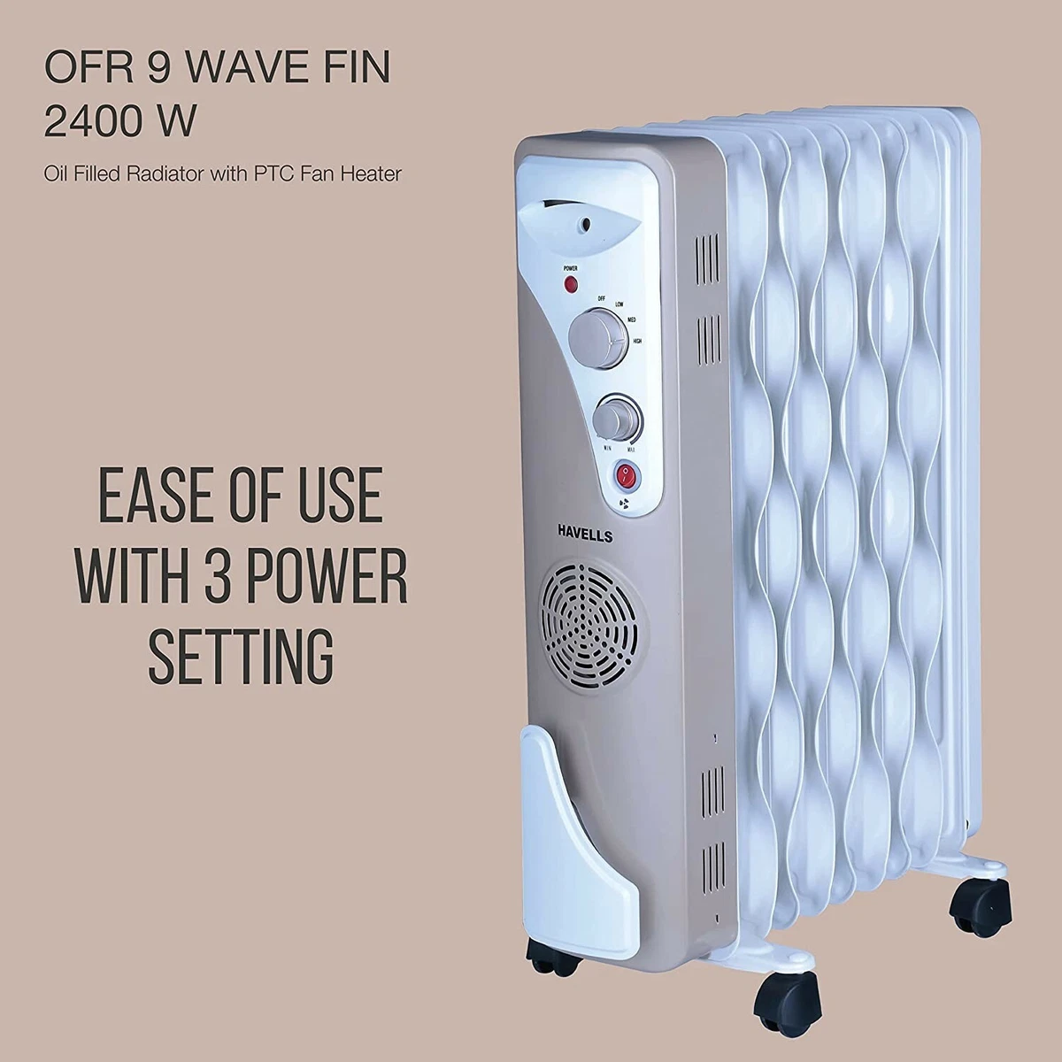 Havells OFR 9 Wave Fins with Fan Beige 2400 W white Room Heater | eBay