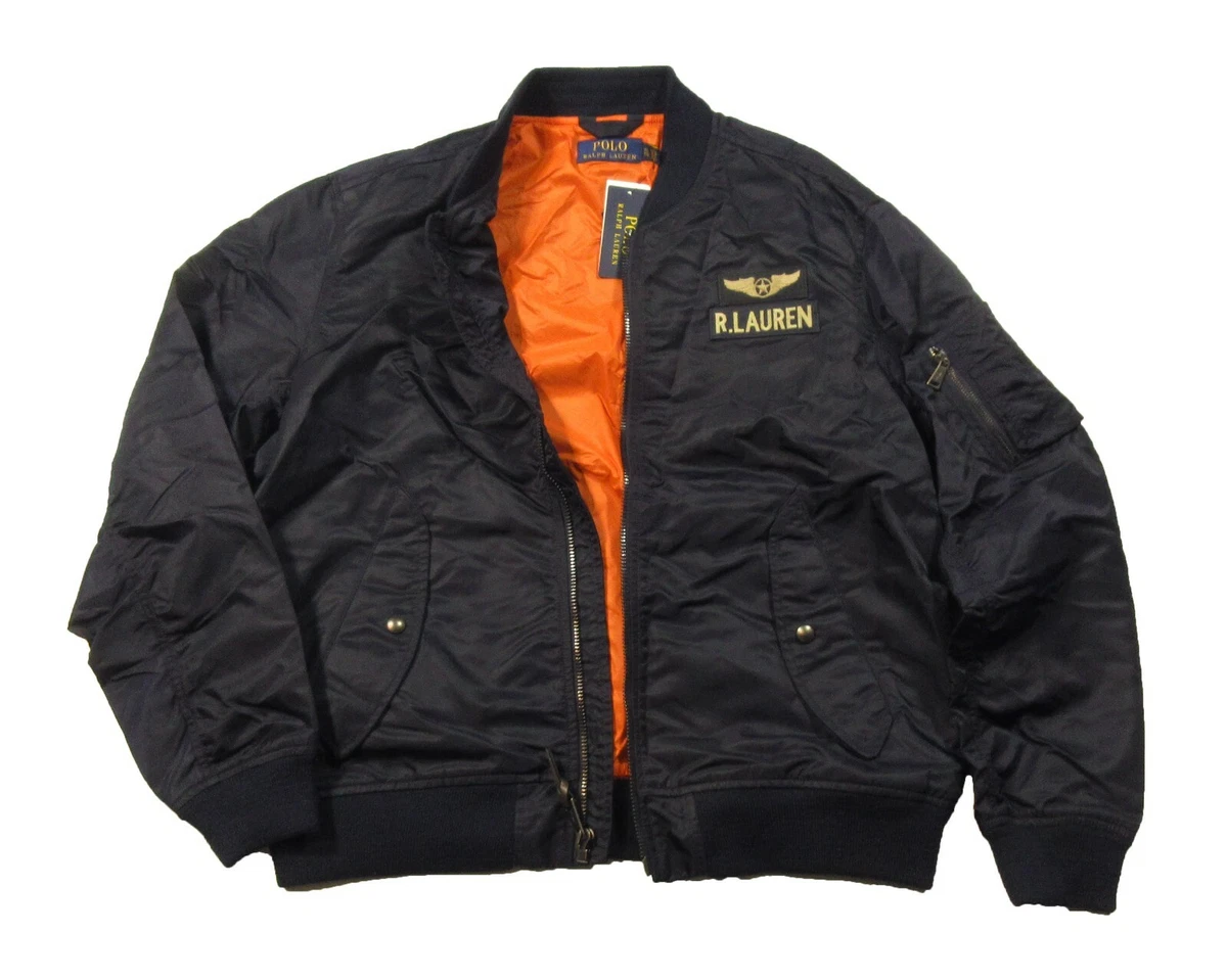 Polo Ralph Lauren Men\'s Navy/Orange Lightweight Flight Bomber Jacket $298 |  eBay