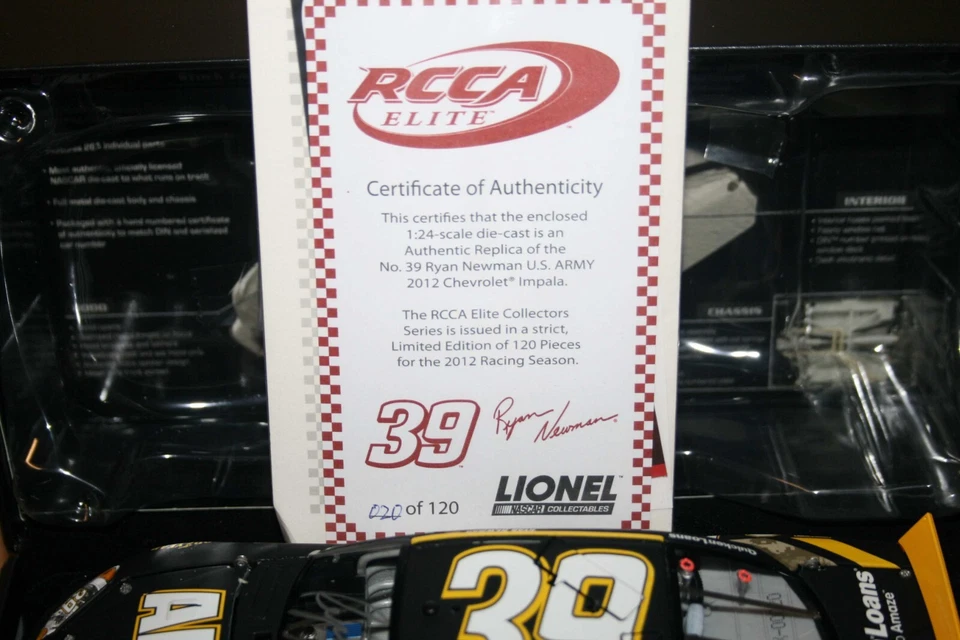 1/24 ELITE CHEVROLET IMPALA RYAN NEWMAN 2012 SIGNED/AUTOGRAPHED NASCAR LIONEL - Immagine 2 di 4