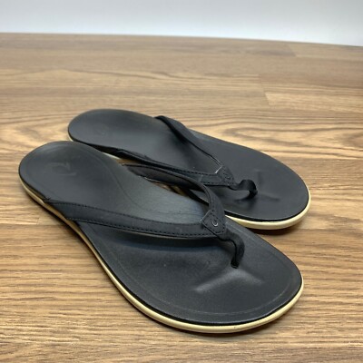 Olu'kai Ho'opio Womens Flip Flop Black Size 8 Thong Sandals