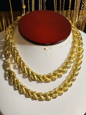 18K 750 18Ct Gold Damascus Chain Necklace long 10mm wide  chain