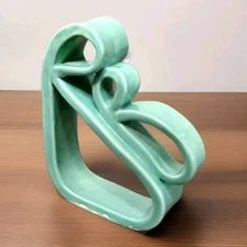 MADONNA Goddess Mary Mother Baby Art Pottery, Unsigned Freeform Modernist, Green