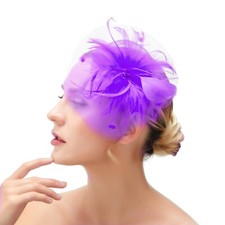 Purple Bridal Feather Wedding Fascinator Hat Woman Headpiece Cocktail Tea Party