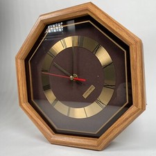 Vintage Linden Quartz Wall Clock, Oak Frame, 1970s-80s, Made In USA