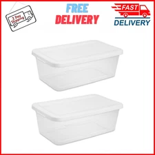 (2 pack) Sterilite 6 Qt. Clear Plastic Storage Container with Snap-On Lid, White