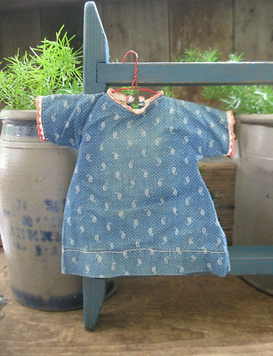 Small Early Antique Doll Dress Faded Blue Calico 1890s | eBay