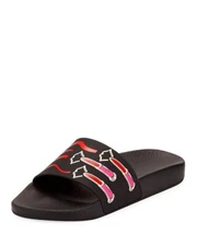 Valentino Garavani PVC Pool Slides Flip Flops Sandals Lipstick Motif, Black, 41