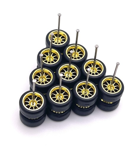 5x Sets Electro Gold 10 Spoke Real Rider Wheels w/ Rubber Tires for 1/64 Scale - Picture 3 of 3
