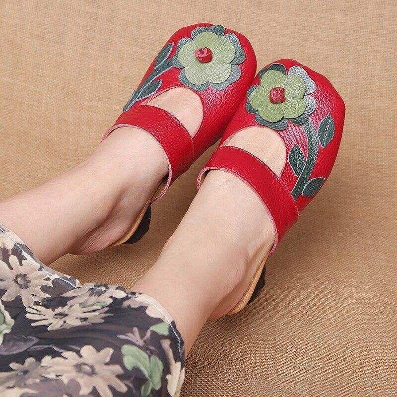 PANTOFOLA D’ORO Scarpe in pelle con fiori infradito sulla piattaforma zoccoli ciabatte da donna