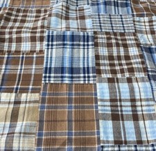 Pottery Barn Madras Patchwork Drapes 1Pair 2 Panels Blue Brown Plaid