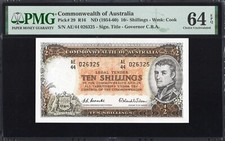 Australia 10 TEN Shillings P29 R16 1954-60 Coombs Wilson PMG64 Choice UNC EPQ