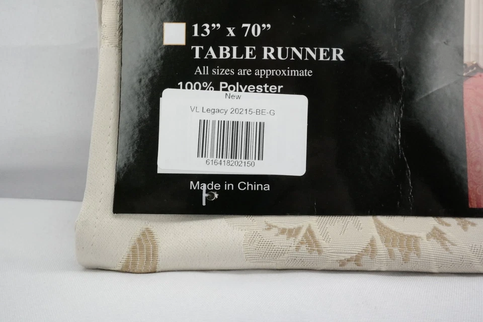 Damask Table Runner 13" x 70" Beige by Violet Linen TF - Image 3 of 4