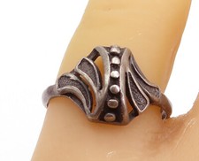 925 Sterling Silver Vintage Dark Tone Cutout Dome Band Ring Sz 9 RG7604