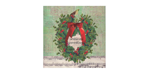 Christmas Carol Paper Napkins, Music, Green Wreath, Beverage Size, 20 per pack