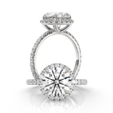 Micro Pave Set Halo Eternity Round Shape Diamond Engagement Ring GIA G SI1 1.6Ct