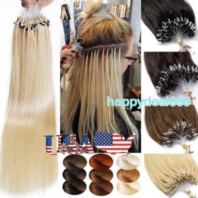 Micro Ring Beads Loop Link Russian Remy Human Hair Extensions Heat Resistant100s