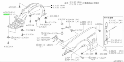 カン NISSAN Silvia S15 PROTECTOR FRONT FENDER FRONT LH 63845-85F00