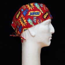 Superman Comic Words on Red Theme Scrub Hat