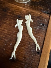 Vintage Party Girls Psuedo Ivory Party cocktail Forks - Hangs on Cocktail Glass