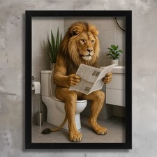 Lion Bathroom Wall Art Print Safari Animal Decor for Toilet Loo Cloakroom Poster
