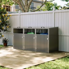 Triple Wheelie Bin Storage Metal Store Cover Garden Rubbish Dustbin Shed Storage