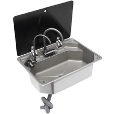 RV Sink Stainless Steel Folding Faucet Lid Single Bowl Drop in Outdoor Kitchen