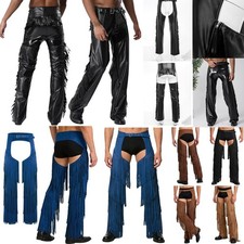 US Men Halloween Western Show Party Chaps Fringed Pants Cutout Buttless Trousers