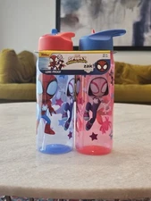 Zak Designs 20oz Spiderman Kids Straw Water Bottle, Durable Plastic Flip Top NEW