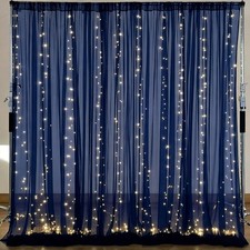 10 10ft Navy Blue Tulle Backdrop Curtain with Lights String for Parties, Sheer