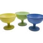 Vintage 1950s Set of 3 Hazel-Atlas Milk Glass Sherbet Cups Yellow/Green/Blue