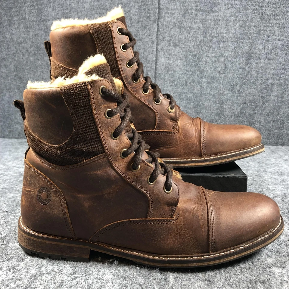 Botas masculinas artesanais Steve Madden tamanho 11 biqueira de couro marrom com cadarço - Imagem 2 de 4