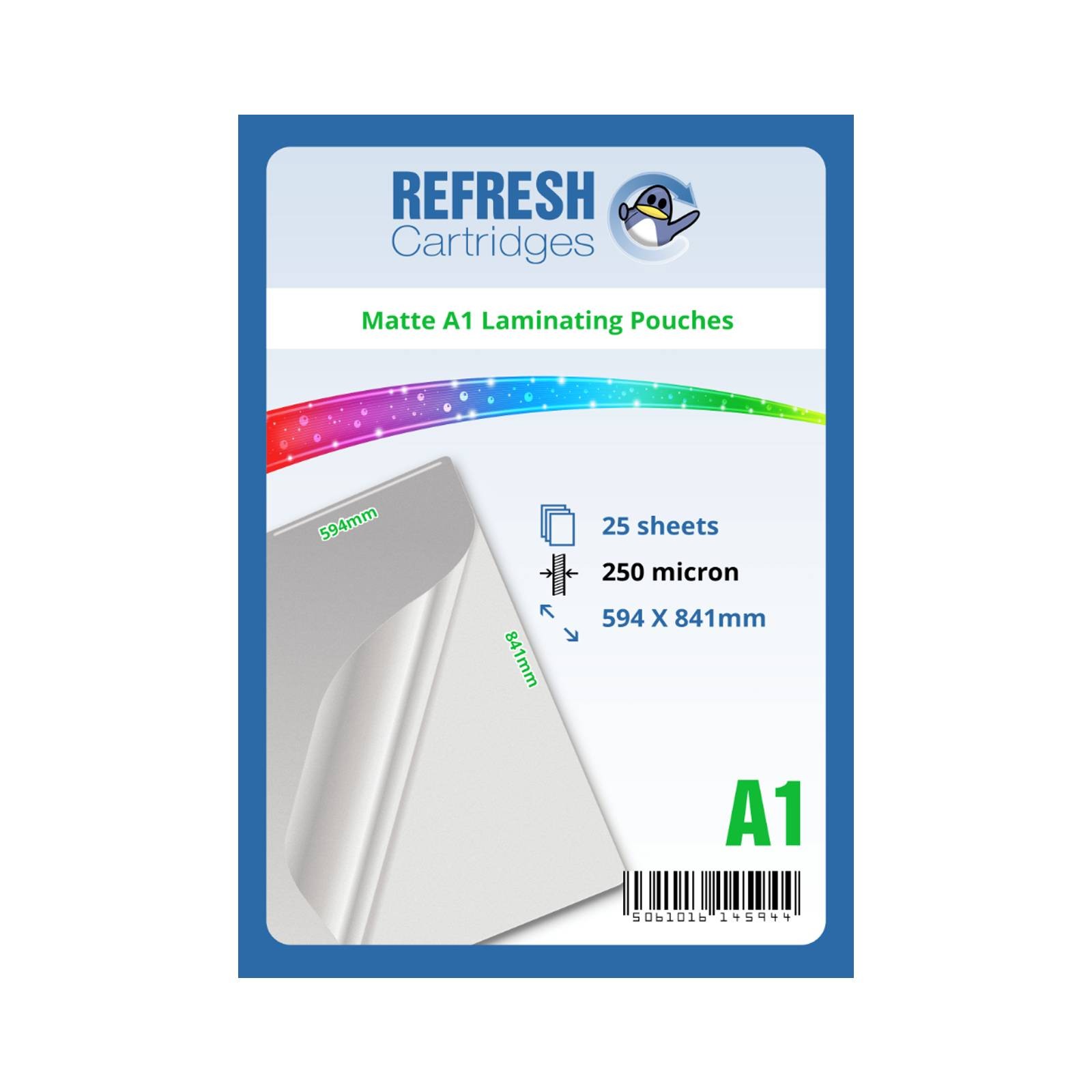 Refresh Cartridges MATTE Laminating Pouches A1 250 Micron Pack of 25 Sheets