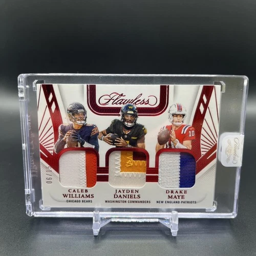 2024 Panini Flawless Triple Patch Drake Maye, Caleb Williams, Jayden Daniels /15