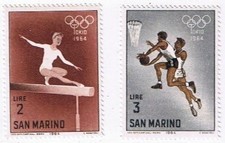 Stamps San Marino Sports Olympics Gymnastics & Basketball 1964 MNH