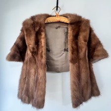 Vintage Mink Fur Stole Caplet Wrap Satin Lined Brown Elegant Glamour 50s 60s