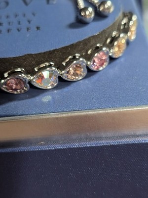 NWT Brilliance Genuine Crystal Heart Tennis Bracelet Silver Tone Bolo Adjustable