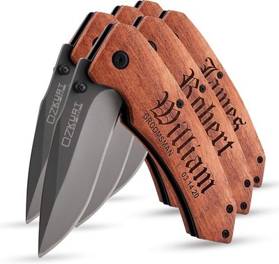 Amazing Items Set of 6 - Personalized Pocket Knife for Groomsmen - 20 Font Opt