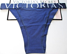 VICTORIA'S SECRET Cotton 90s High Leg Brief Panty S M L Blue NWT Exploded Logo