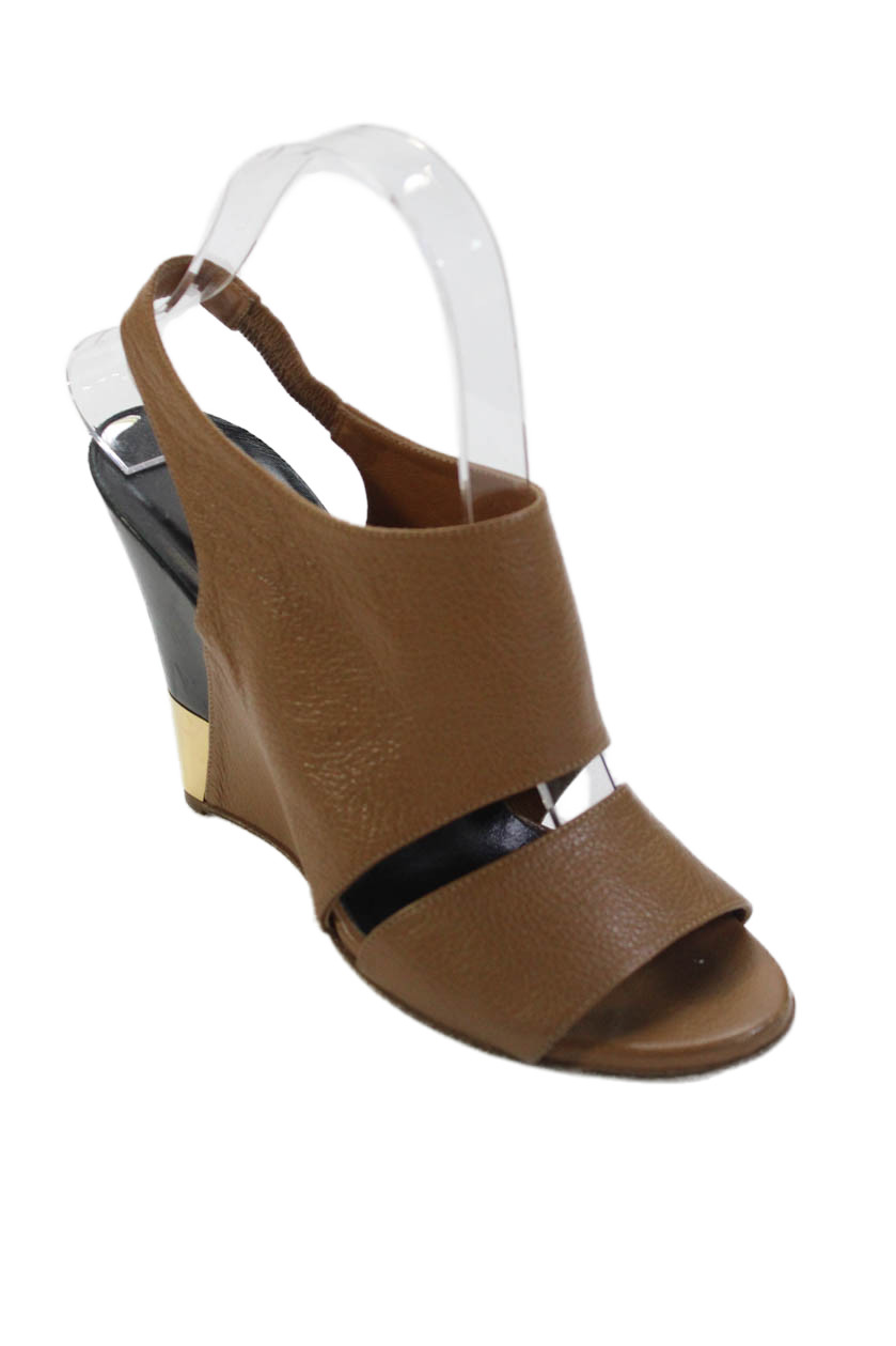 Chloe Womens Leather Wedge Slingbacks Sandals Brown Size 38.5 8.5Free Shipping in US $100+ Orders | $6.95 Orders Below