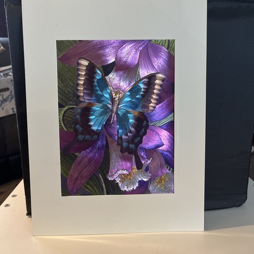 Butterfly On An orchid Holographic Wall Art Poster Print Picture - Picture 3 of 4