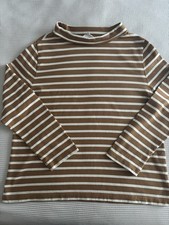 Seasalt Morning Mist Boat Neck Breton Striped Tan Sweatshirt Uk16 Organic Cotton