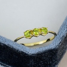 Natural Peridot Ring 925 Sterling Silver Three Stone Promise Gift for Her