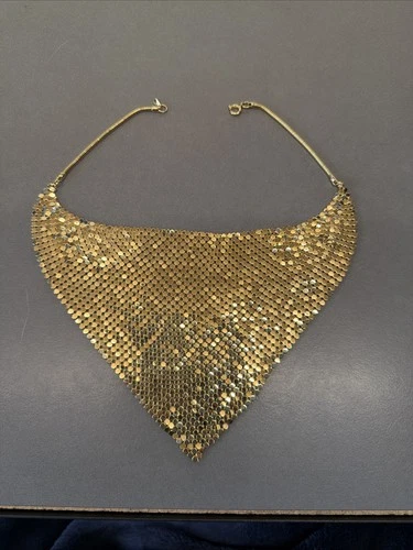 Jw1 Vintage golden mesh necklace costume jewelry choker 70s D137