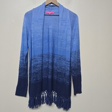 Lilly Pulitzer Medium Blue Thistle Marled OMBRE TATUM CARDIGAN Long Fringe