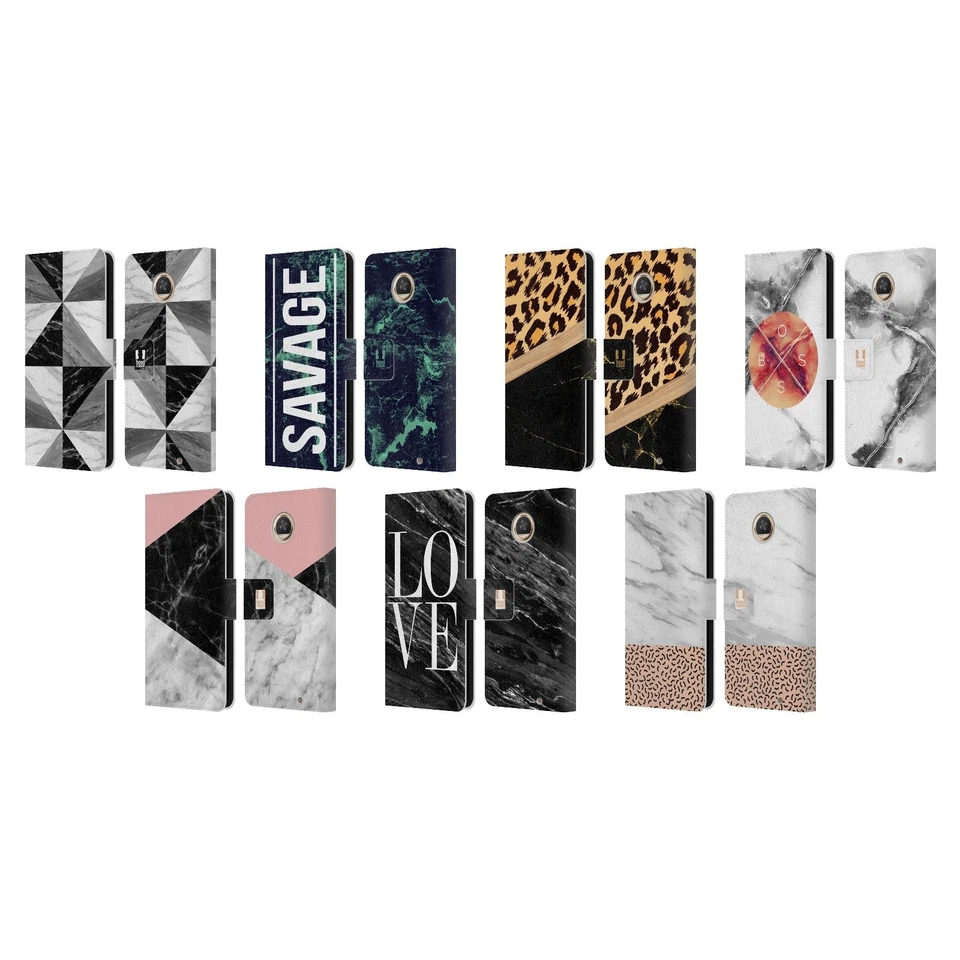 HEAD CASE DESIGNS MARBLE TREND MIX LEATHER BOOK CASE FOR MOTOROLA PHONES 2 - Image 1 of 4