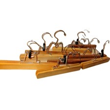 9 - Wooden Pants Hangers Skirt Slacks Metal Wood Clamp Pants Clothes Hangers