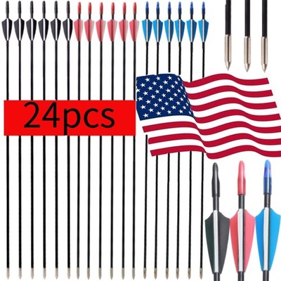24pcs 31'' Fiberglass Arrows Archery Training Arrow Blunt Tip Shot Durable Shaft