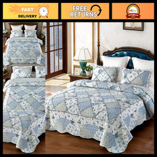 Floral Patchwork Quilt Set, Full Queen Size, 3-Piece Bedding Set  2 Pillowcases