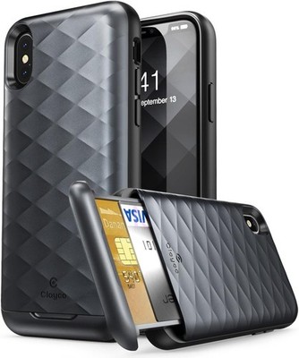 Clayco Argos for iPhone X Wallet Case Hidden Card Slot Holder Protective Case
