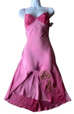 Y2K 90s Vintage Rare Betsey Johnson Pink Silk Slip Dress Rose Sz 8 
